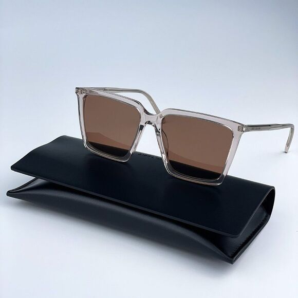 NEW Saint Laurent SL474 003 Nude Brown Square Unisex Sunglasses - Picture 1 of 12